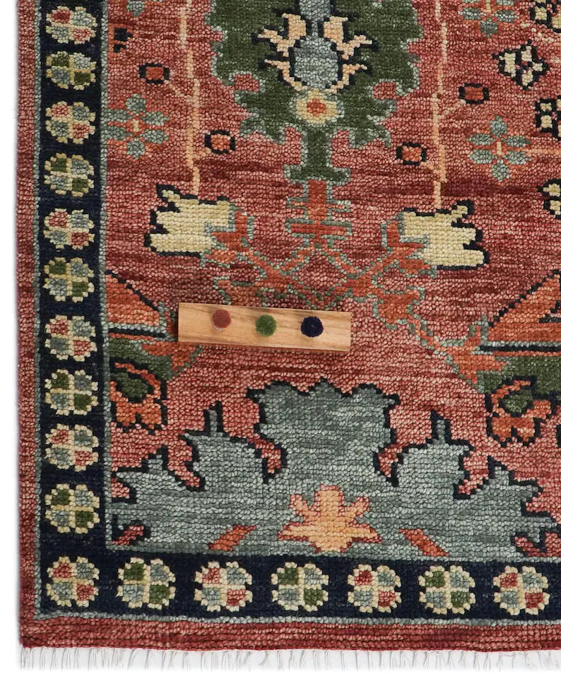 Vintage Rust Red Oushak Rug: Hand Knotted Antique Look Turkish Area Rug Donegal Arts & Craft Living Room Boho Rug 8x10 Rug in All Sizes