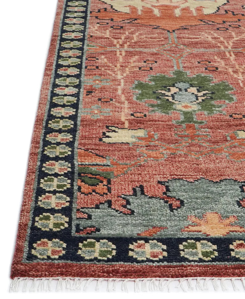 Vintage Rust Red Oushak Rug: Hand Knotted Antique Look Turkish Area Rug Donegal Arts & Craft Living Room Boho Rug 8x10 Rug in All Sizes