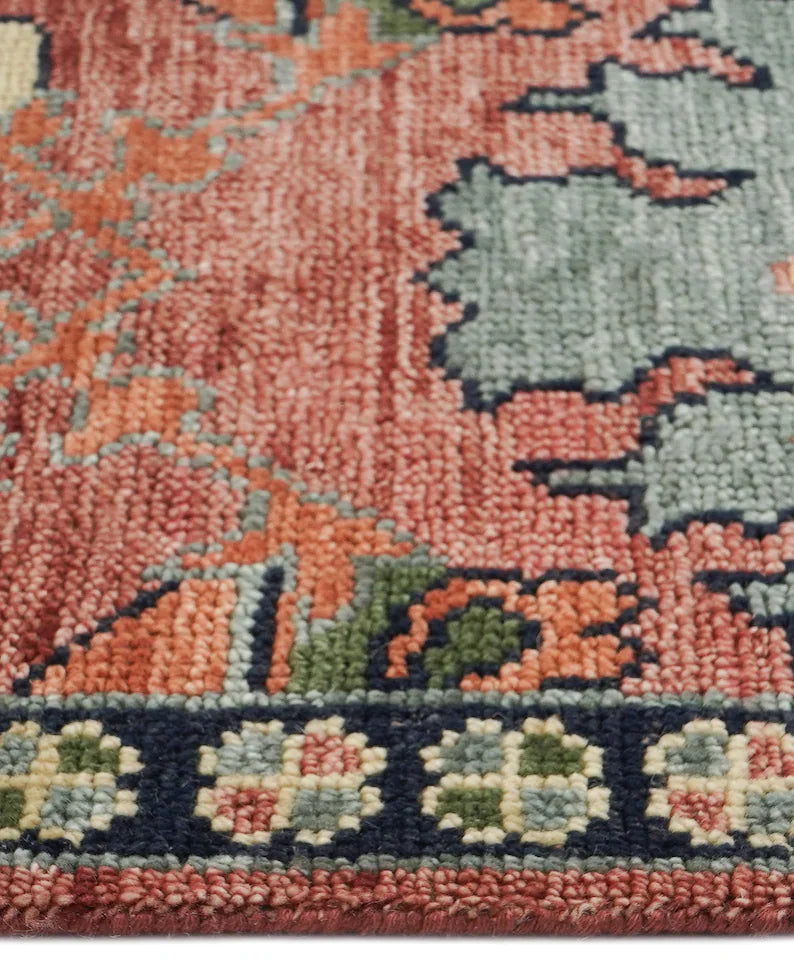 Vintage Rust Red Oushak Rug: Hand Knotted Antique Look Turkish Area Rug Donegal Arts & Craft Living Room Boho Rug 8x10 Rug in All Sizes
